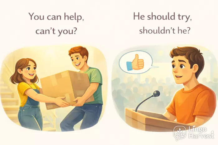 English tag questions can help should try examples