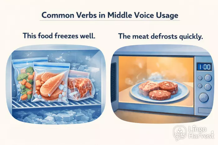 middle voice verbs food freezes meat defrosts quickly
