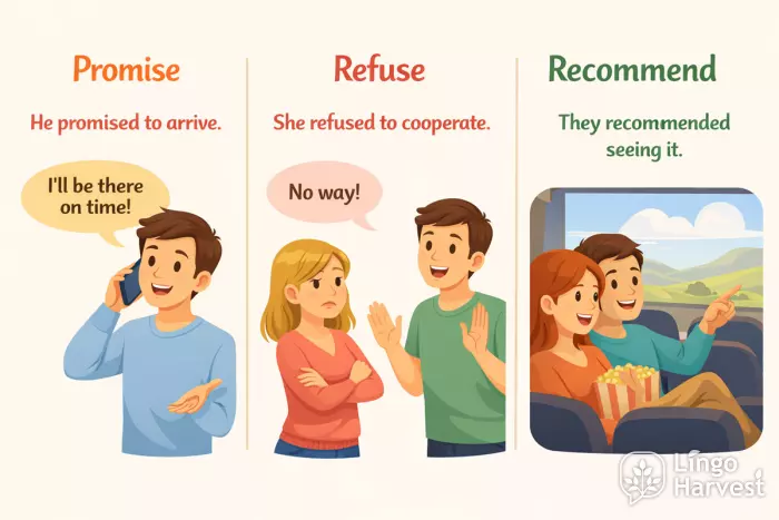 promise refuse recommend verb patterns examples
