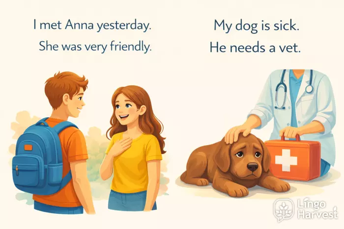 pronoun reference examples she he Anna dog