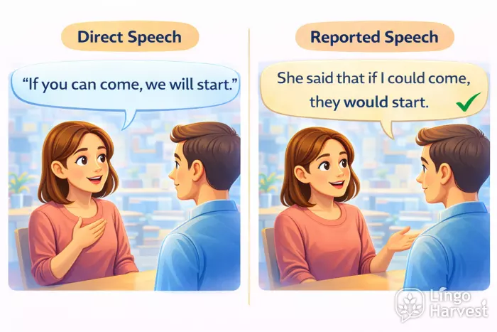 reported speech conditional could come would start example