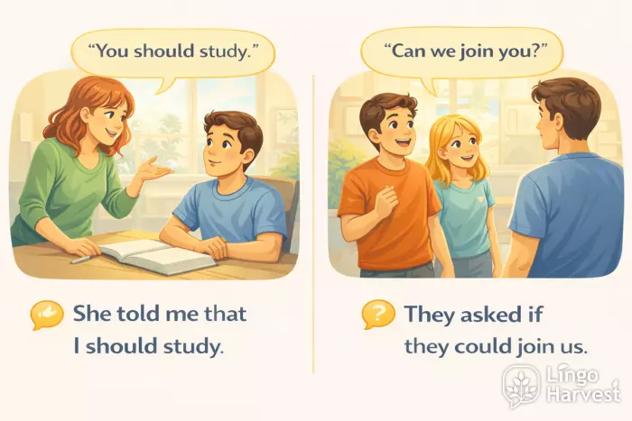 reported speech examples told me should study asked if join us