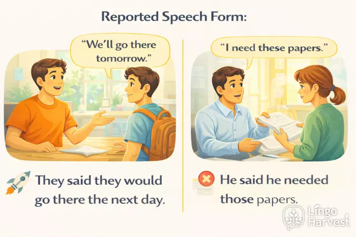 reported speech examples would go there next day needed those papers