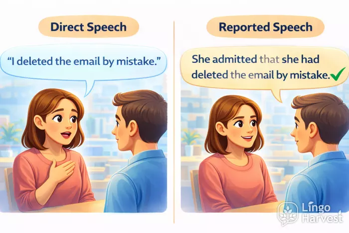 reported speech past perfect admitted deleted email