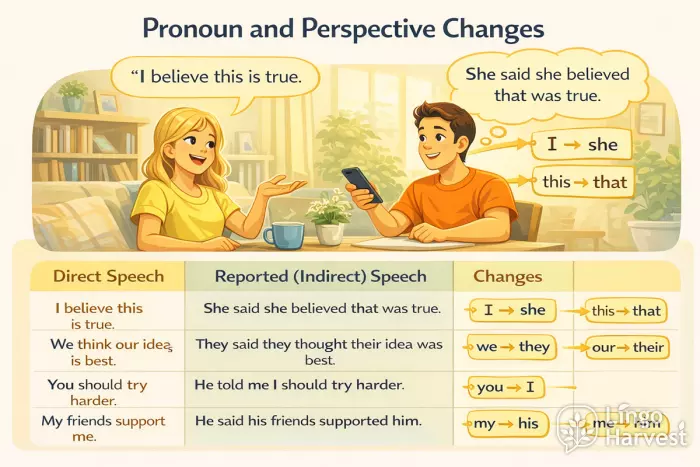 reported speech pronoun and perspective changes examples