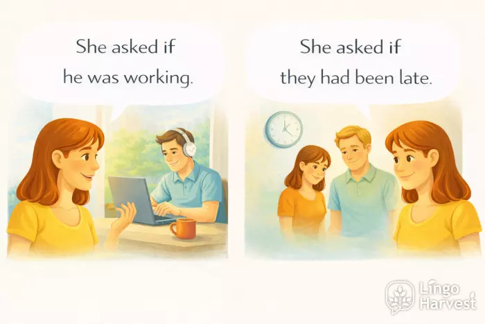 reported speech questions asked if was working had been late