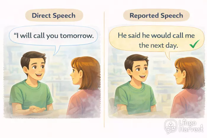 reported speech tomorrow becomes next day will to would