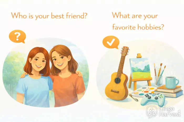 who questions best friend favorite hobbies examples