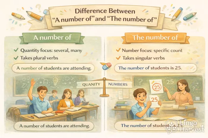 a number of vs the number of grammar meaning examples students