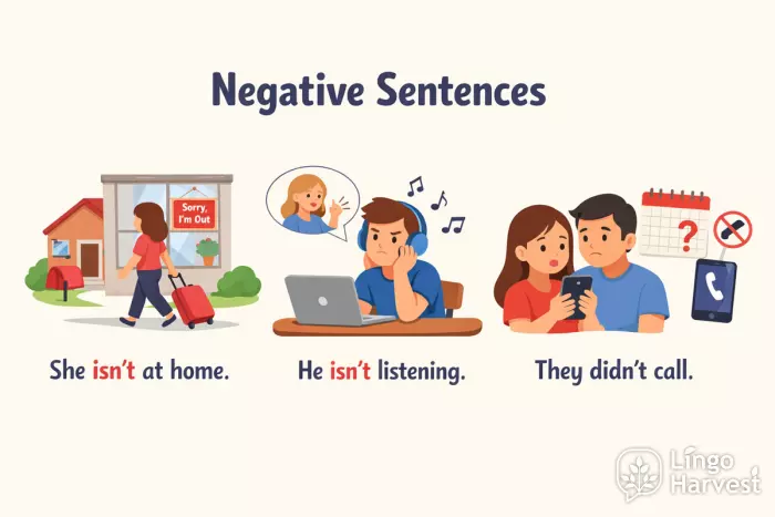 negative sentences examples she isnt home didnt call