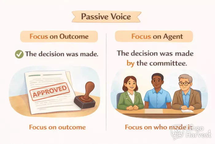 passive voice outcome vs agent decision example