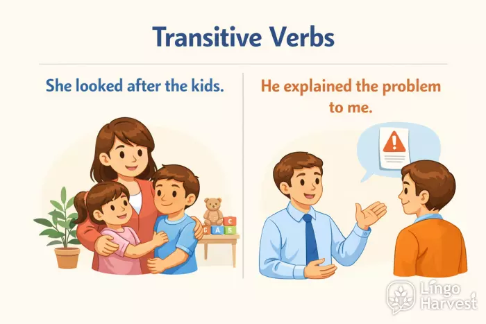 phrasal verbs and object examples look after explain