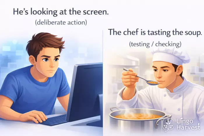 Deliberate action versus testing action in present continuous