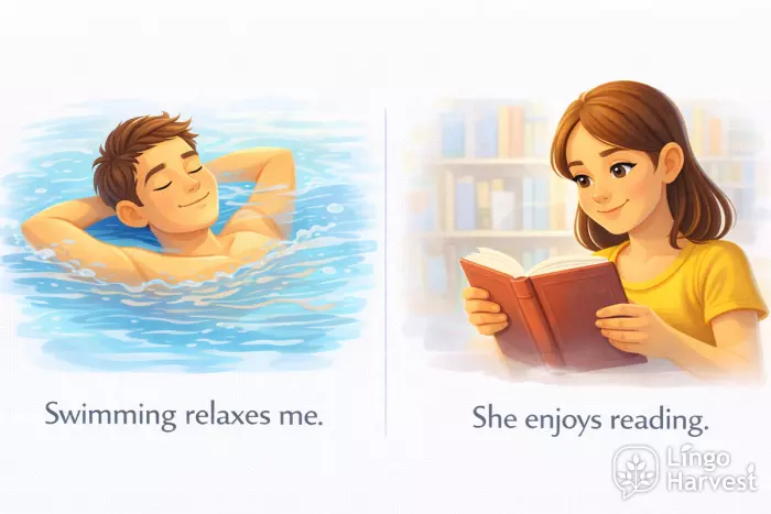 Gerund phrases expressing activities and enjoyment