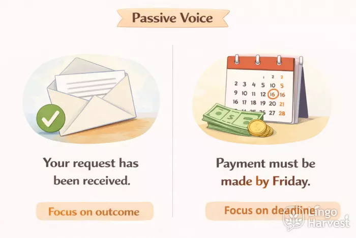 passive voice outcome vs obligation formal English examples