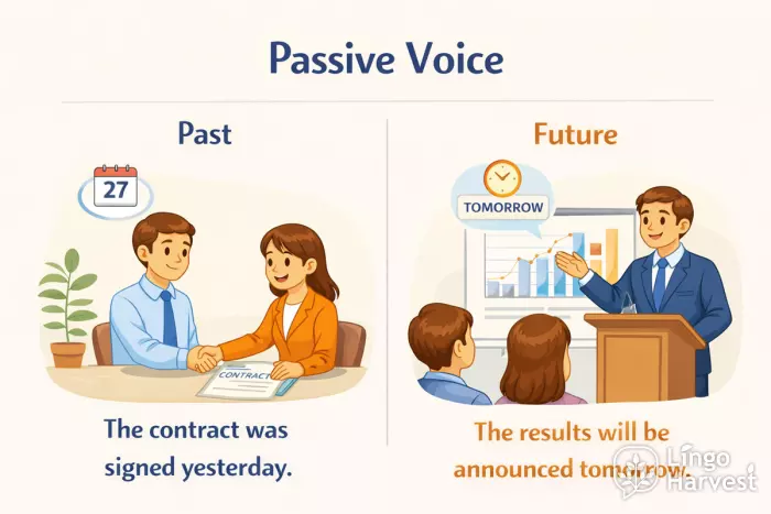 passive voice past future examples contract results