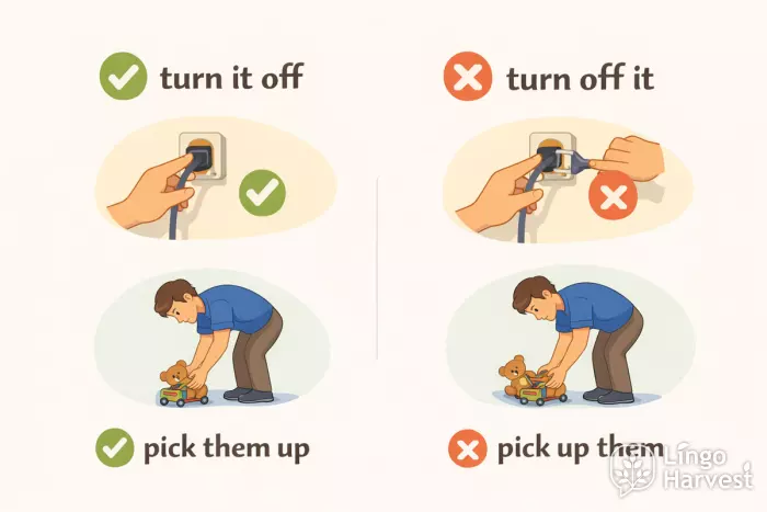 phrasal verbs pronoun position turn it off pick them up