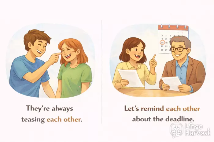 reciprocal pronouns each other examples teasing reminding