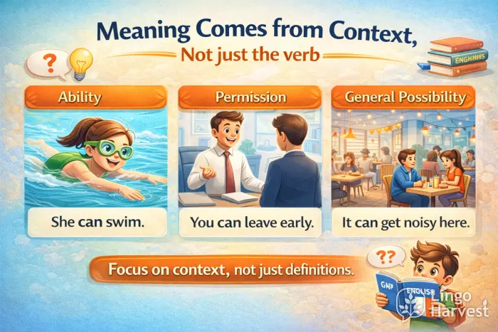 Modal verb meaning depends on context illustration