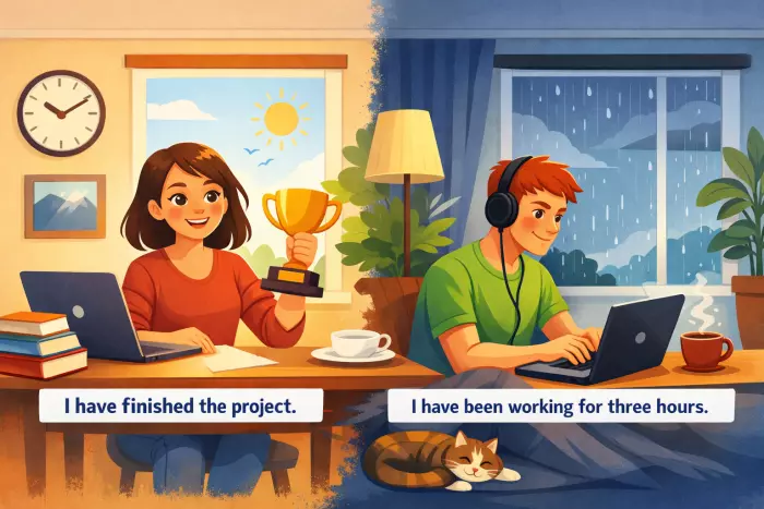 English learning topic: present perfect vs present