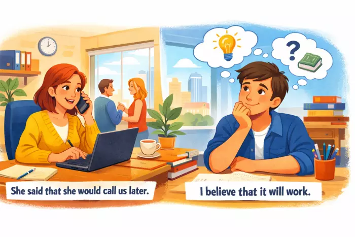 Reporting and belief verbs with that-clauses