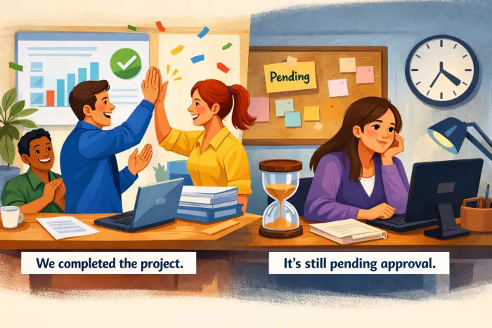 Workplace progress reporting verb patterns