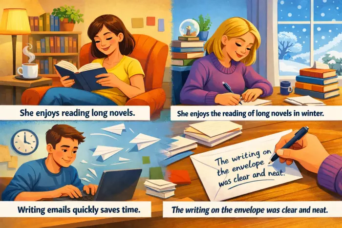 Gerund versus -ing noun usage patterns