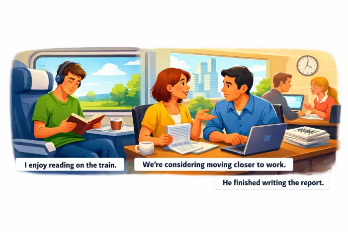 Gerund usage patterns after common verbs