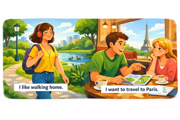 Spoken English gerund and infinitive verb patterns