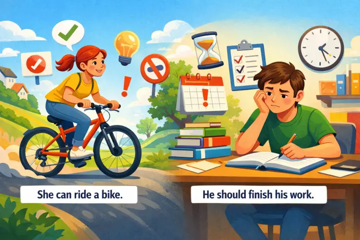 Modal verb auxiliary patterns and unchanged forms