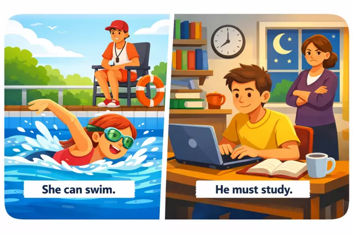 Modal verb placement in English sentence structure