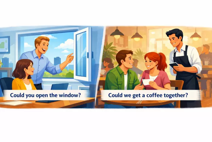 Polite request phrasing with could usage