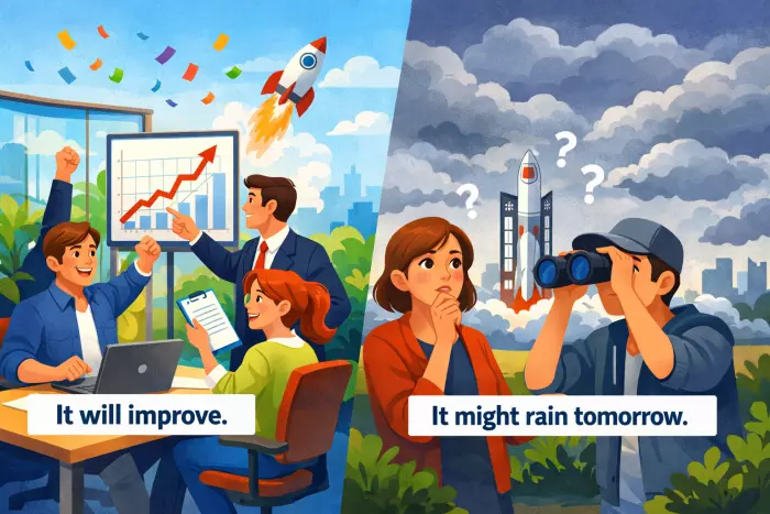 Modal verbs for prediction certainty levels