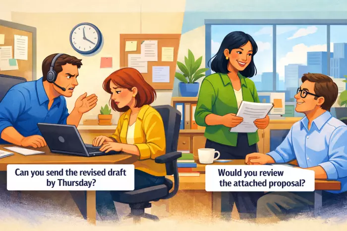 Polite professional requests using modal verbs