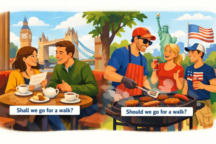 American British modal verb usage patterns
