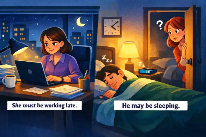 Present-time inference using modal progressive verbs