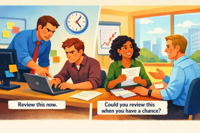 Polite cooperative business requests with modal verbs