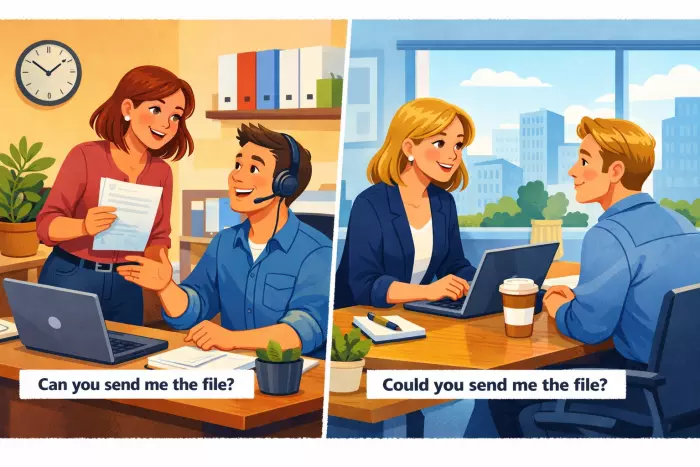 Polite American English modal request softening strategies
