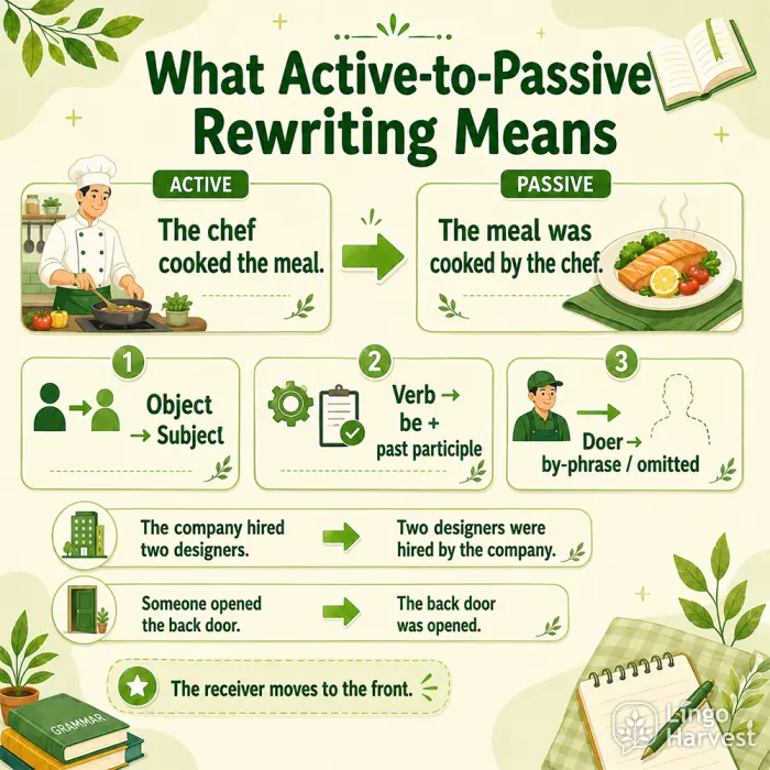Passive voice in English rewriting steps
