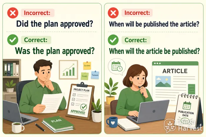 Passive voice in English question mistakes