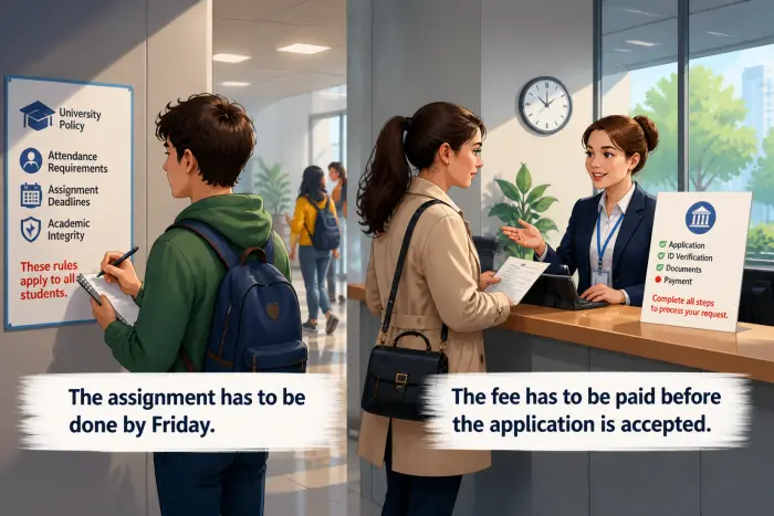 Passive "has to be done" obligation pattern